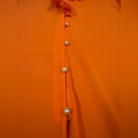 St. John Couture Orange Ruffle Silk Pearl Button-Up Blouse Size 10 - Picture 10 of 10